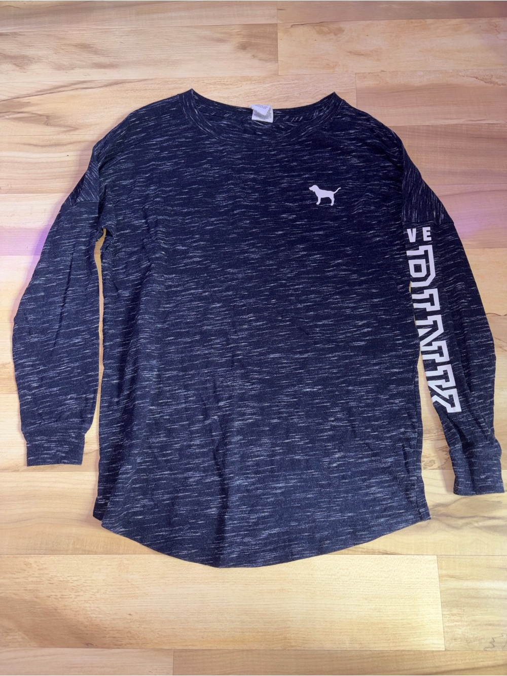 PINK Victoria's Secret Black Heather Long Sleeve Logo Tee
